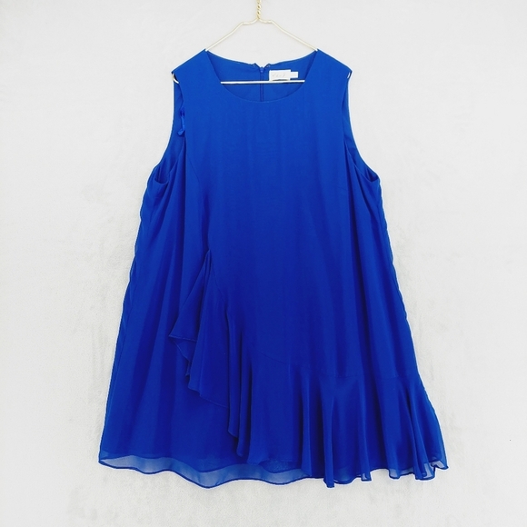 Eliza J Lined Blue Chiffon Ruffle 100% Polyester A Line Mini Dress p3882 - Picture 2 of 10